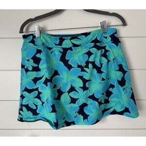 Lands End Swim Skirt Womens 10 Navy Blue Hawaiian Floral Beach Casual Lined